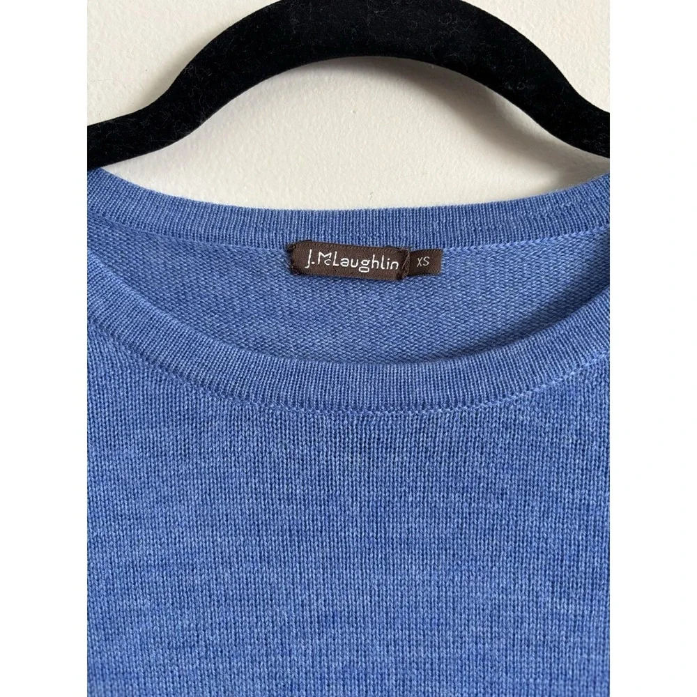 EUC J. McLaughlin Womens XS 100%‎ Merino Wool Knit Sweater Ribbed Blue Preppy